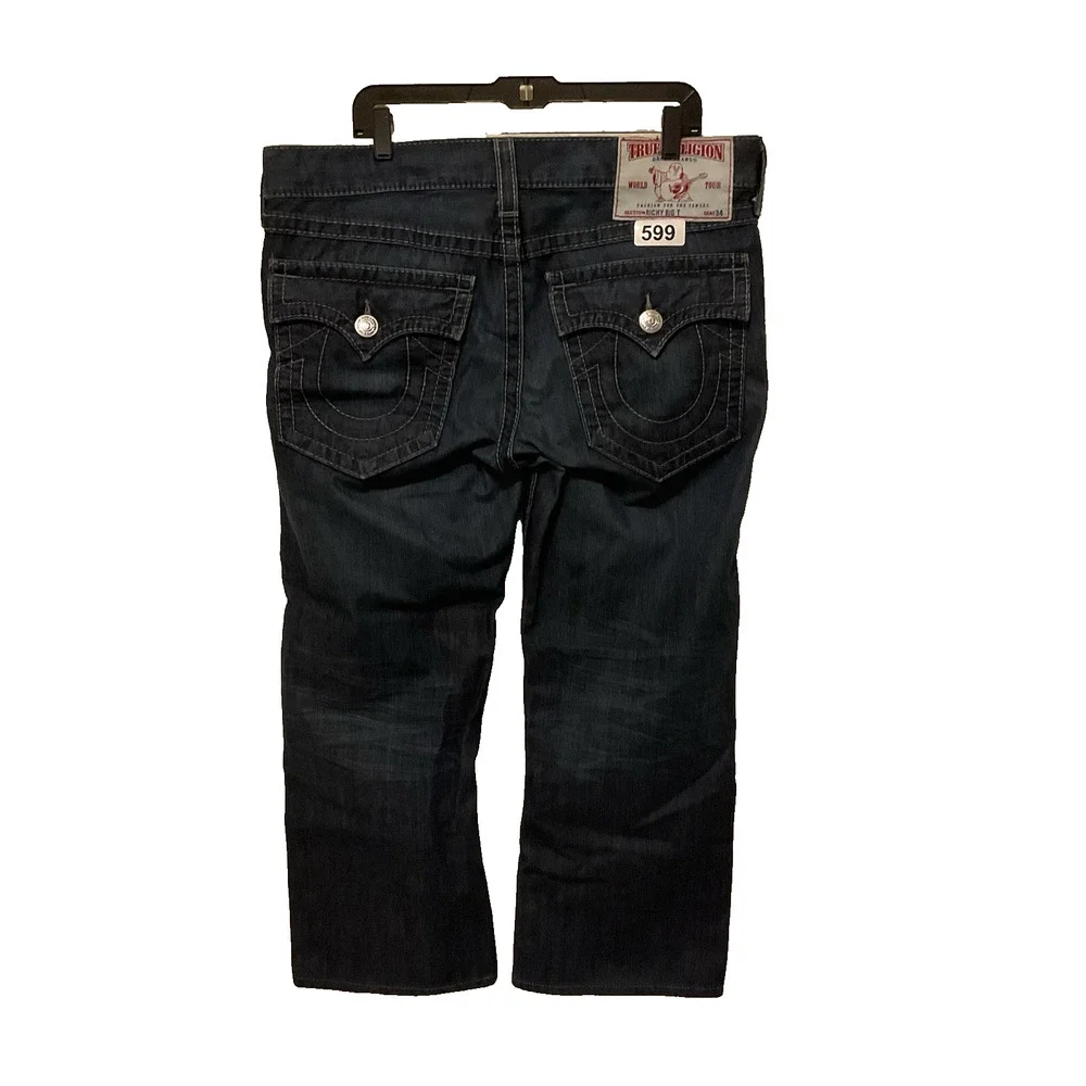 True Religion‎ Ricky Jeans Mens Seat 34 Big T Thick Stitch Blue